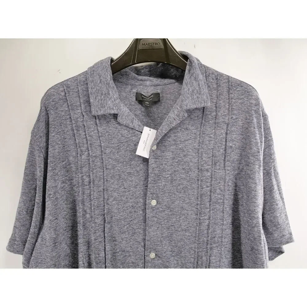 Banana Republic Shirt Mens XXL NWT Charcoal Gray Linen Blend Pleated Resort